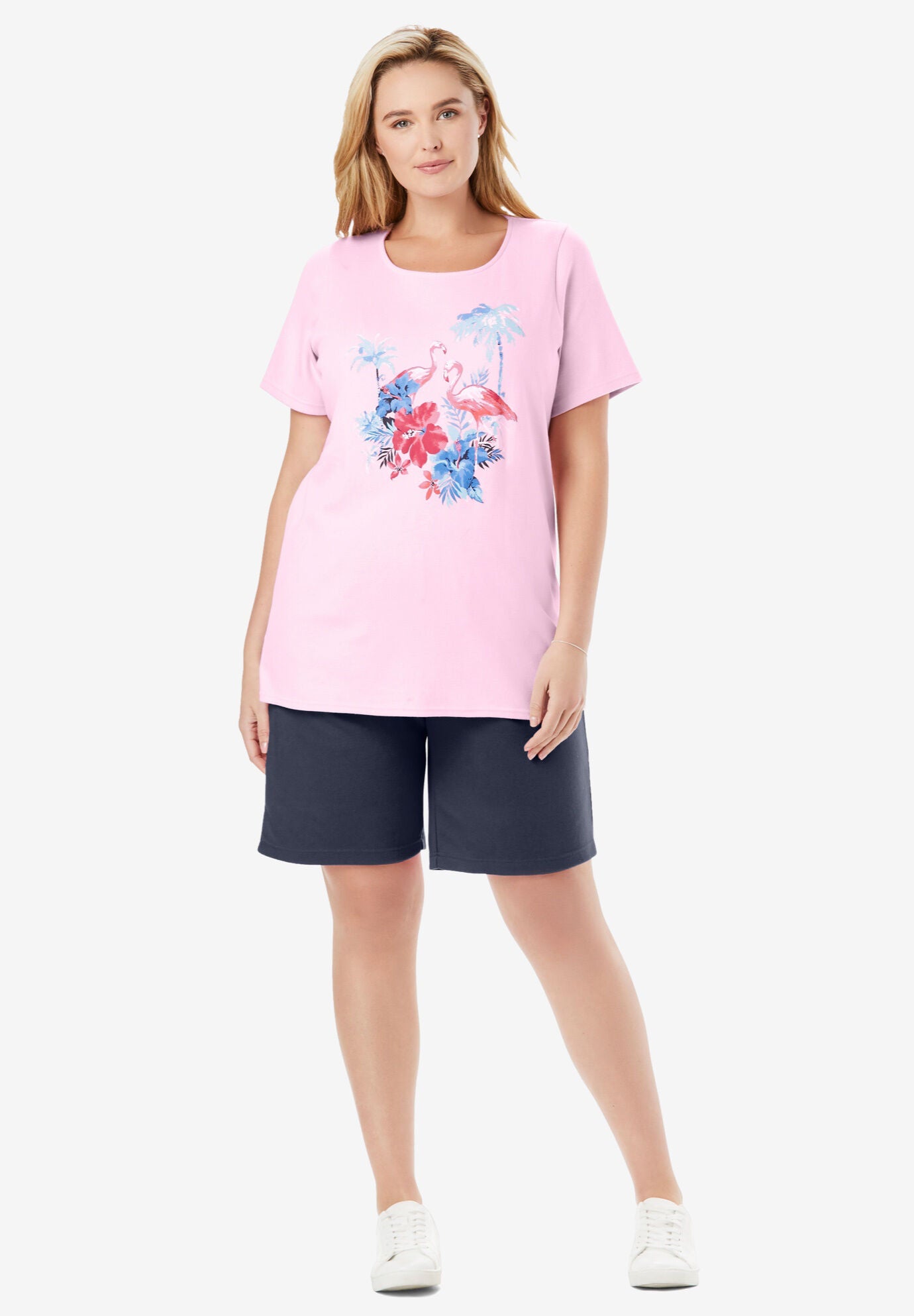 Knit Tee and Short Set 2 Piece Summer Outfit Pink Flamingos