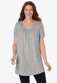 Perfect Short-Sleeve Shirred U-Neck Tunic
