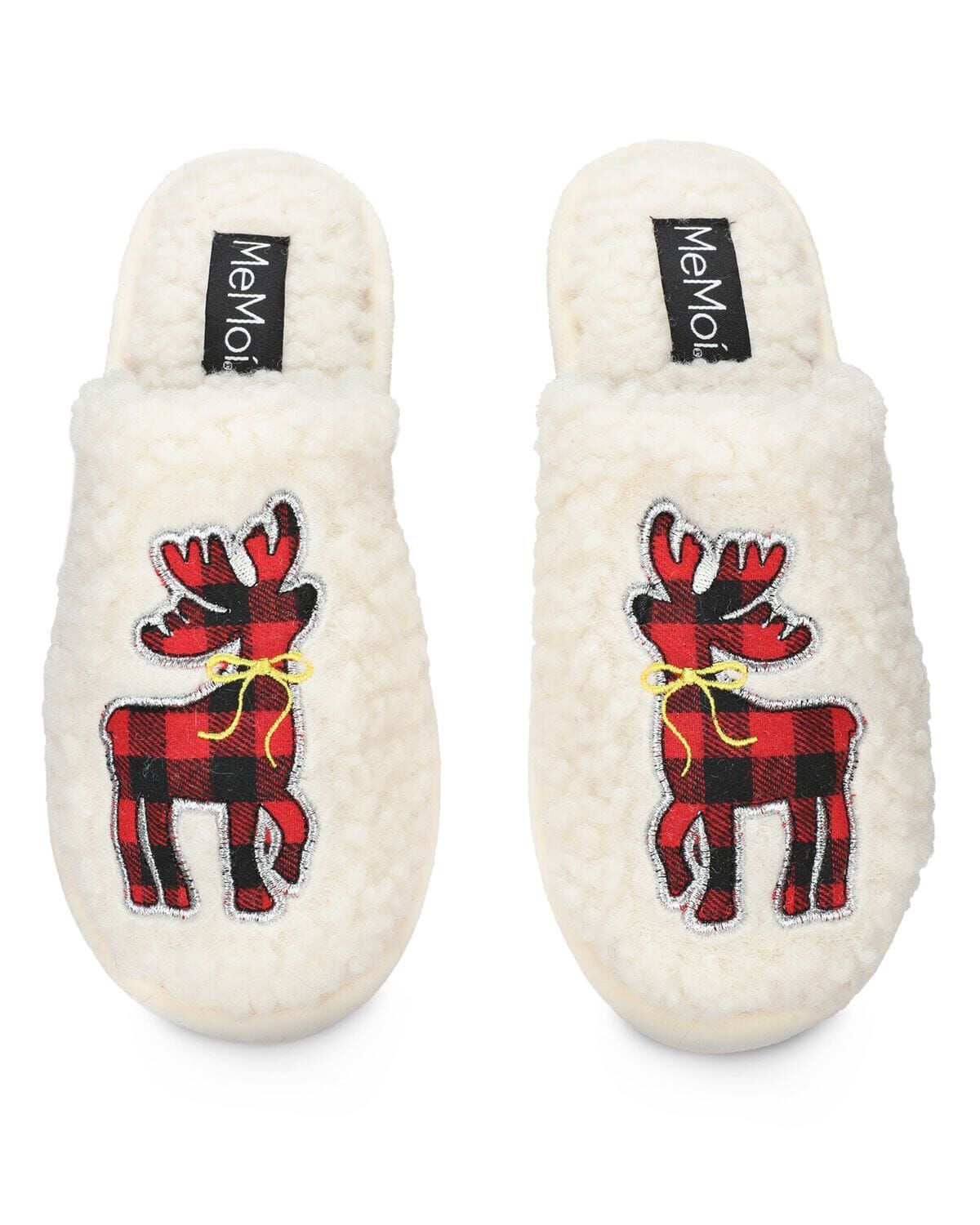 Women's Plaid Reindeer Plush Slippers, IVORY, alternate image number 4