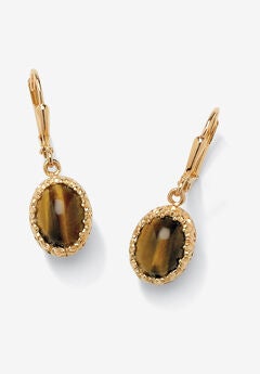 Yellow Gold-Plated Drop Earrings (12X10Mm) Genuine Tiger