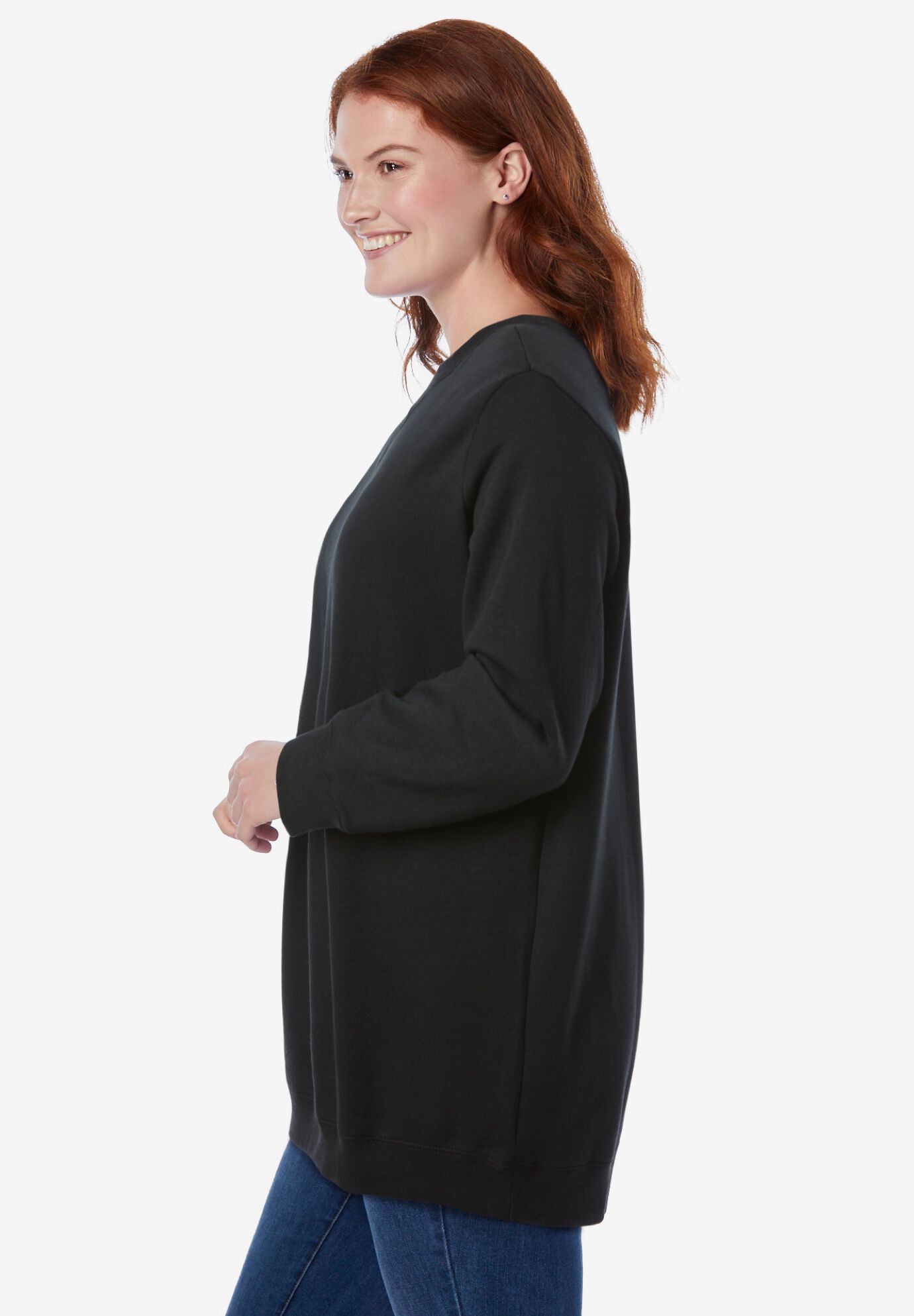 Woman within fleece sweatshirt outlet