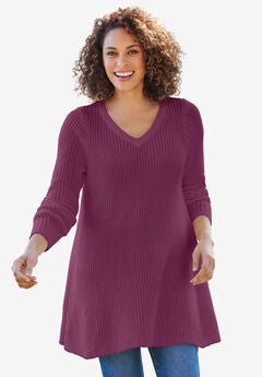 V-Neck Shaker Trapeze Sweater