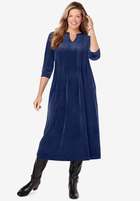 Pintuck Velour Dress, EVENING BLUE, hi-res image number null