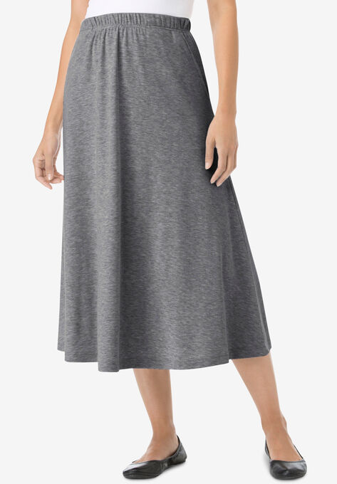 7-Day Knit A-Line Skirt, MEDIUM HEATHER GREY, hi-res image number null