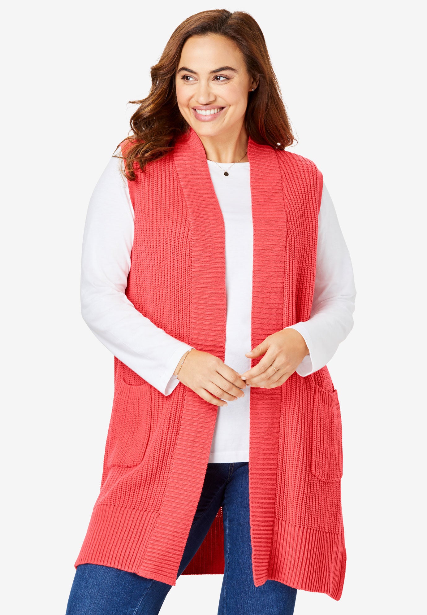 Woman Within Womens Plus Size Open Front Cable Knit Cardigan