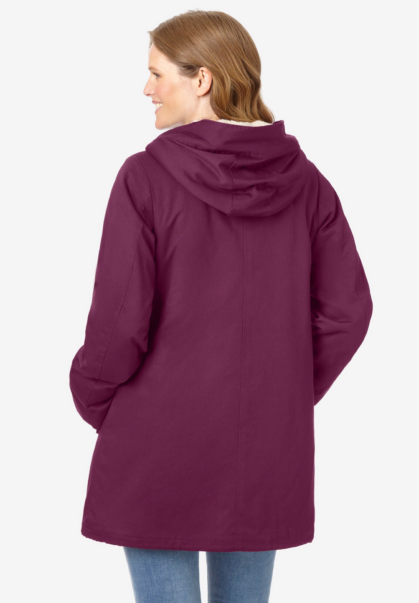 Woman Within Women s Plus Size Sherpa Lined Hooded Parka Color Deep Claret Size 18 Red