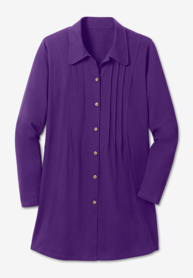 Pintucked Button-Front Tunic, , alternate image number null