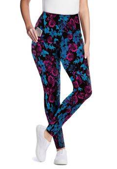 Stretch-Cotton Knit Pull-On Printed Pocket Leggings