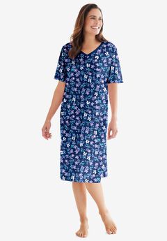 V-Neck Short Sleeve Knee-Length Cotton Sleepshirt