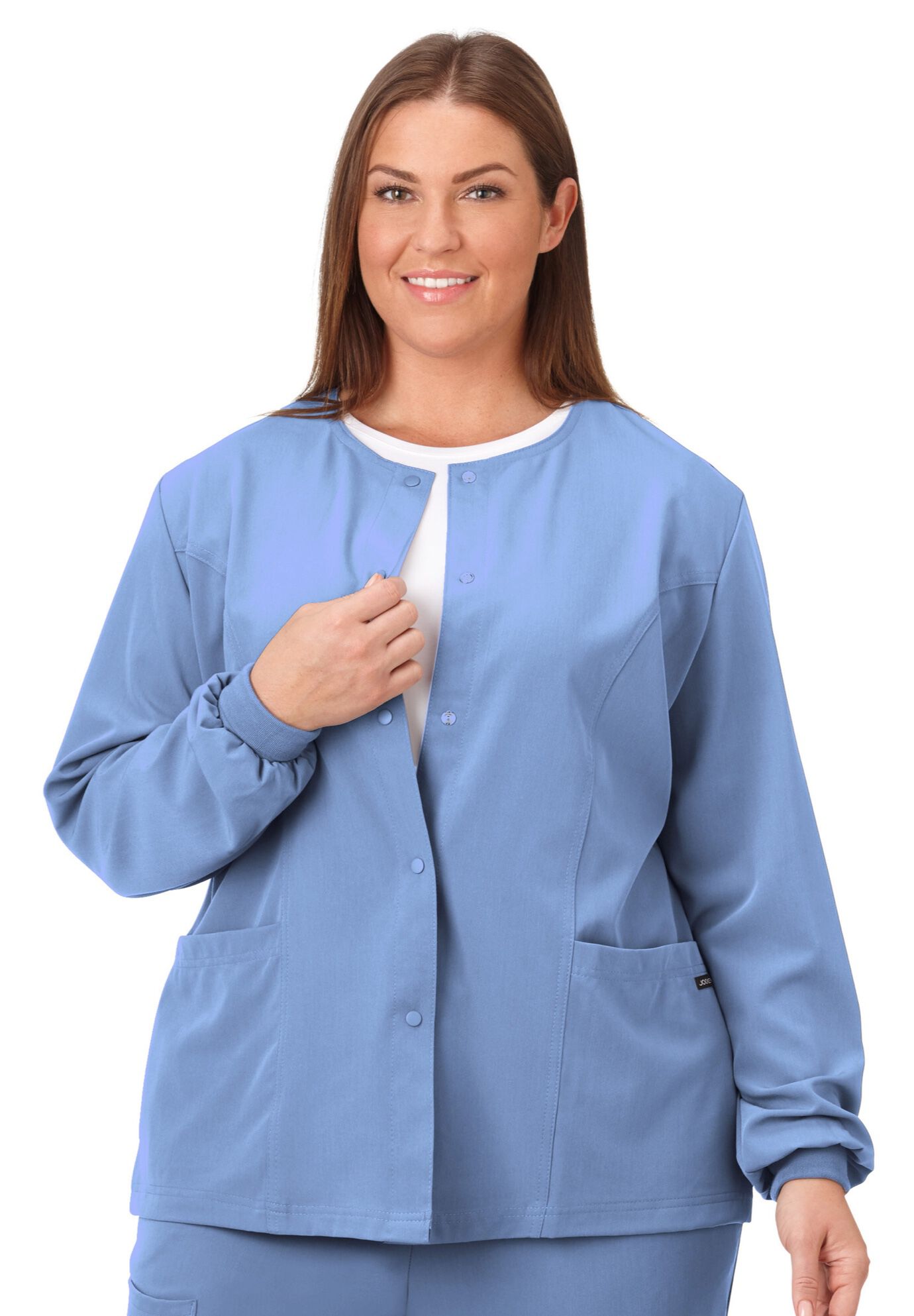 Jockey Scrubs Women&#39;s Snap to it Warm-Up Jacket, BLUE, hi-res image number 0