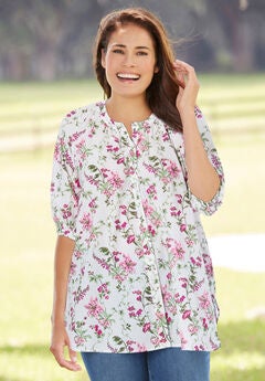 Three-Quarter Sleeve Full Placket Blouse