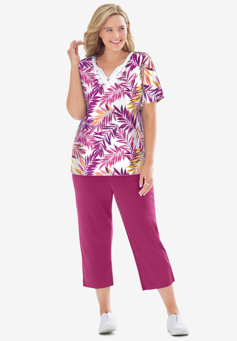 2-Piece Tunic and Capri Set, RASPBERRY PALM LEAF, hi-res image number null