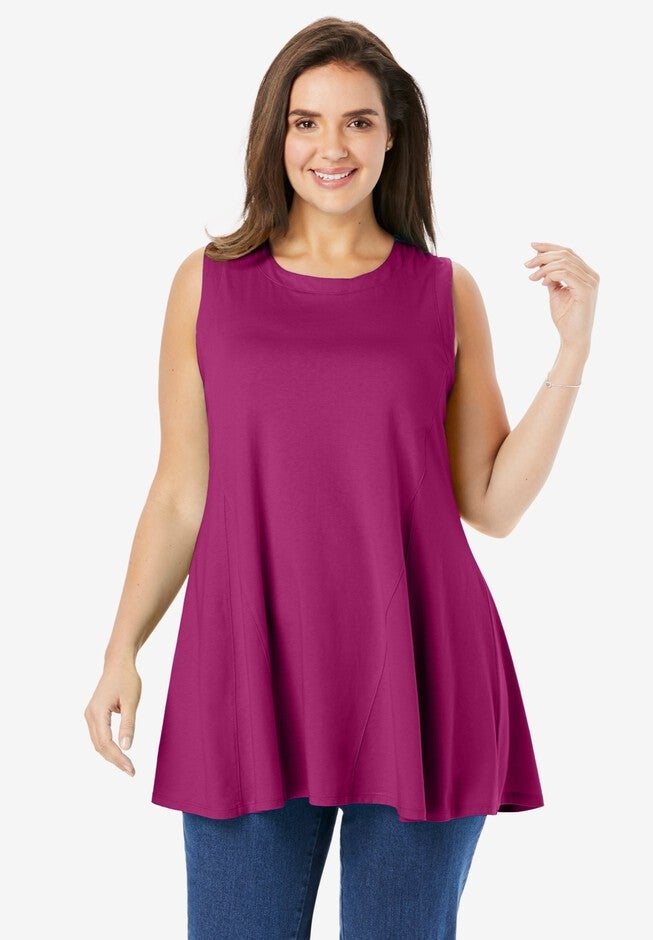 Women Raspberry Top Flowing Sleeveless Fit-And-Flare Tunic Top, Raspberry | Woman Within