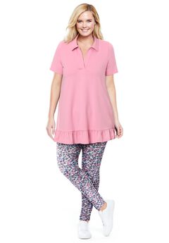 Short Sleeve Ruffle Hem Polo Tunic