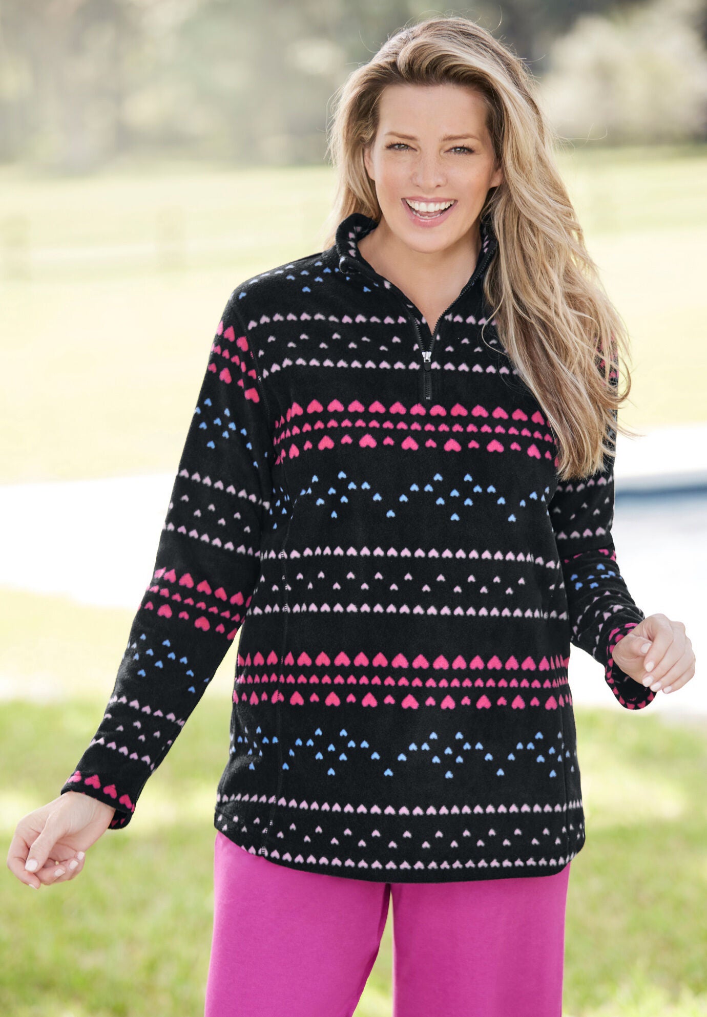 Microfleece Quarter Zip Pullover for Women Evening Blue Marled Woman Within