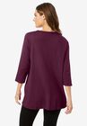 Perfect Three-Quarter Sleeve Shirred V-Neck Tee, , on-hover image number 1