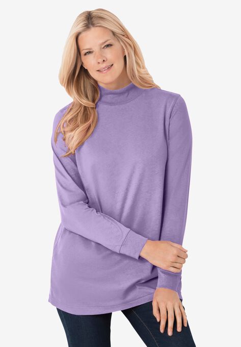 Perfect Long-Sleeve Mockneck Tee, SOFT IRIS, hi-res image number null
