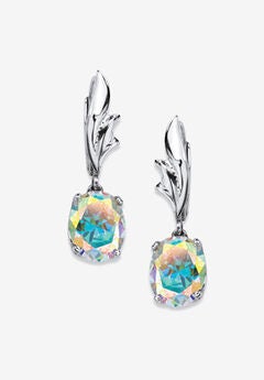 Sterling Silver Drop Earrings, Oval Aurora Borealis Cubic Zirconia