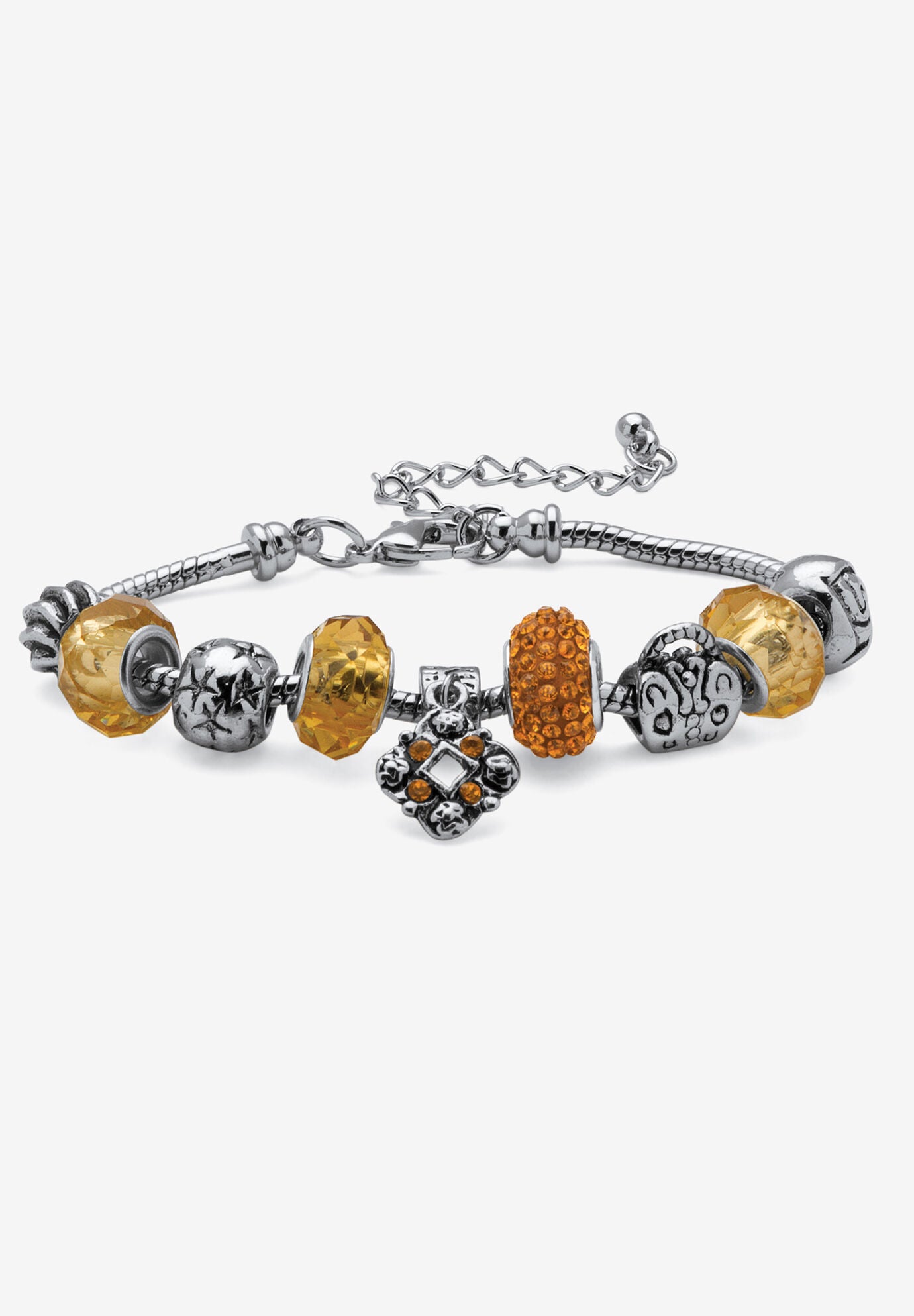 Bali Style Red Crystal Charm 8 inches Bracelet in Silvertone, NOVEMBER, hi-res image number 0