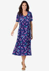 Short Sleeve Fit & Flare Dress, NAVY FOLK FLORAL, hi-res image number null