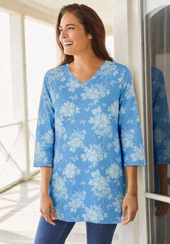 Perfect Printed Three-Quarter-Sleeve V-Neck Tunic