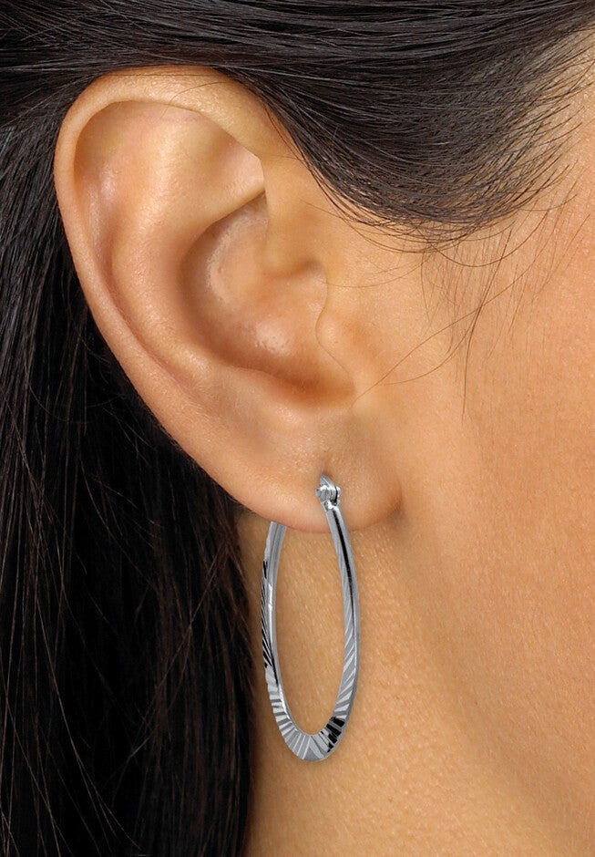 Sterling Silver Diamond Cut 3 Pair Hoop Earrings Set (33Mm), , alternate image number 4