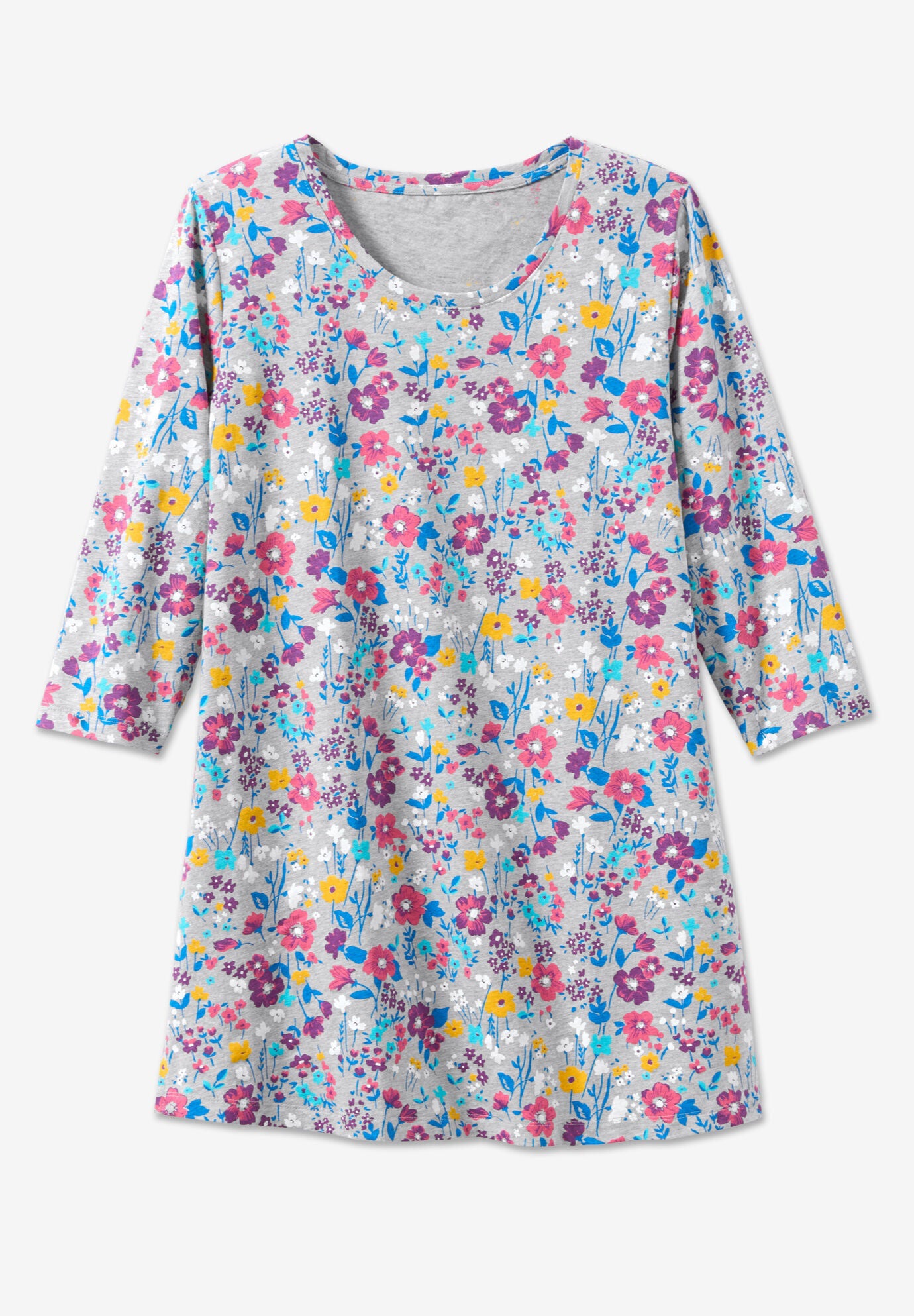 Perfect Printed Three-Quarter-Sleeve Scoopneck Tunic, , alternate image number 3