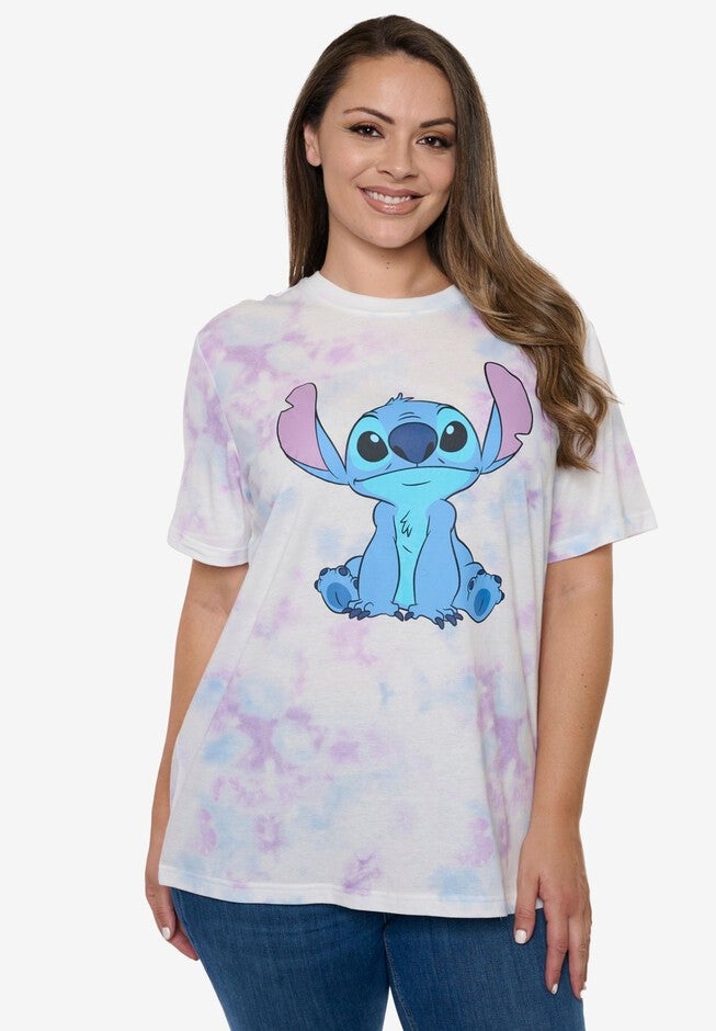 Women's Disney Stitch T-Shirt Tie Dye Print PastelShort Sleeve White, PINK, hi-res image number 0