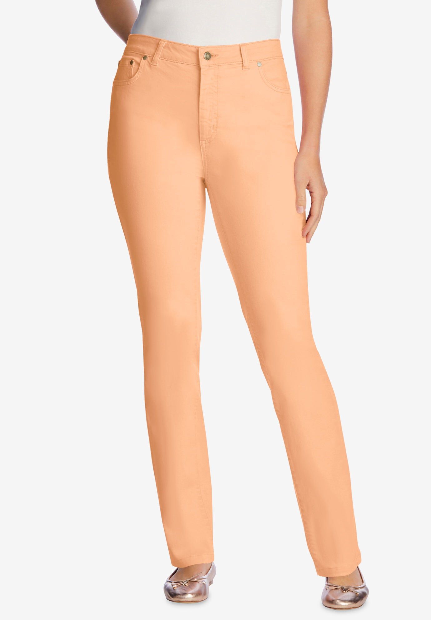 Straight-Leg Stretch Denim Five-Pocket Jeans, PEACH FUZZ, hi-res image number 0