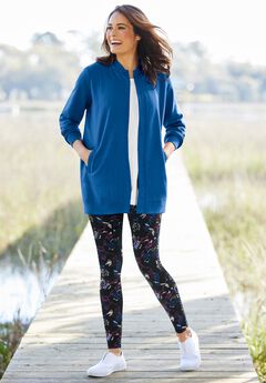 Stretch-Cotton Knit Pull-On Printed Pocket Leggings
