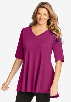 Elbow Sleeve V-Neck Fit and Flare Tunic