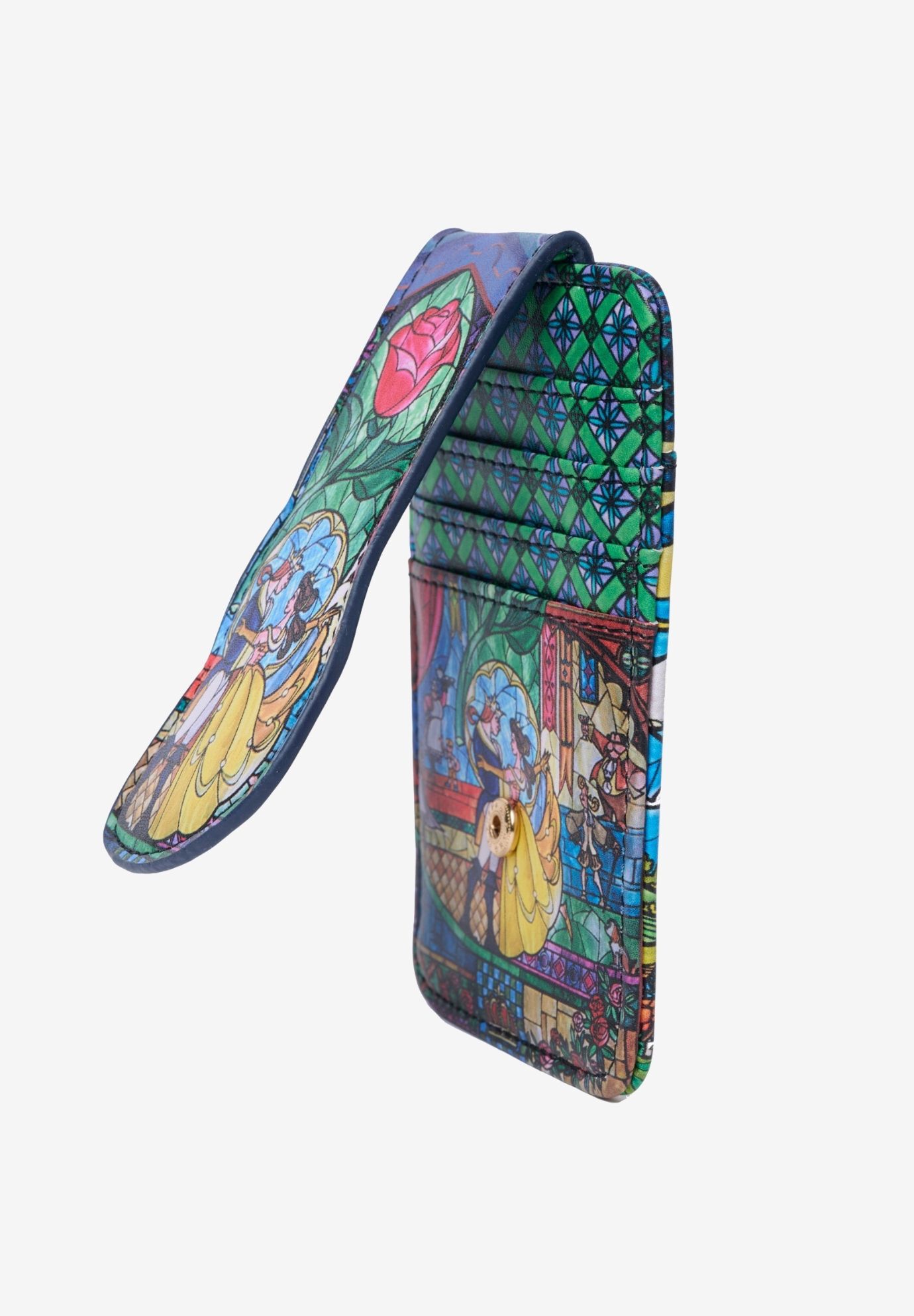 Disney Beauty and the Beast Bell Card Holder Wallet Button Snap Closure Slim, BLUE, alternate image number 2