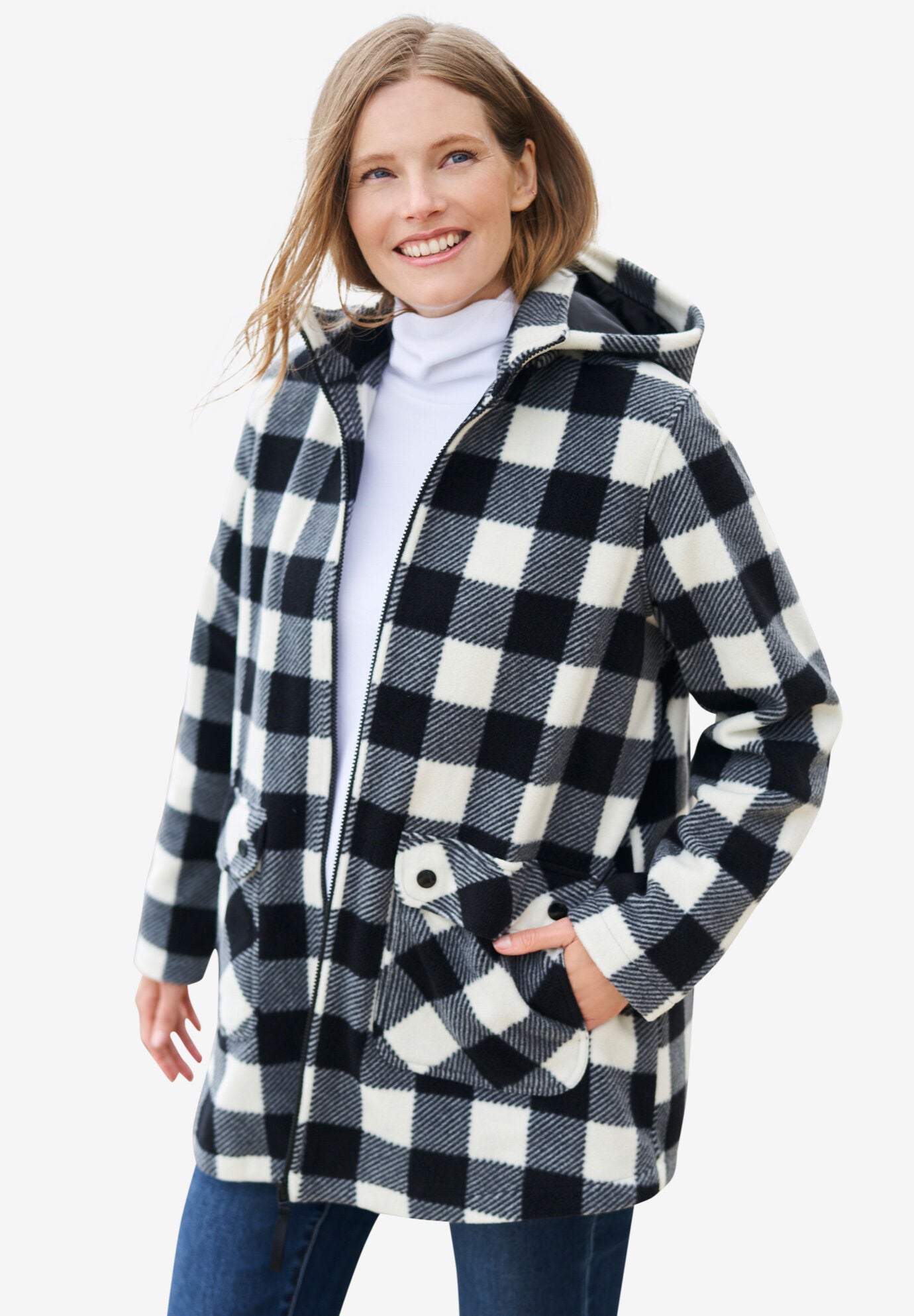 Black and white buffalo check coat hotsell