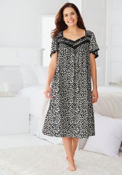 Short Silky Lace-Trim Gown
