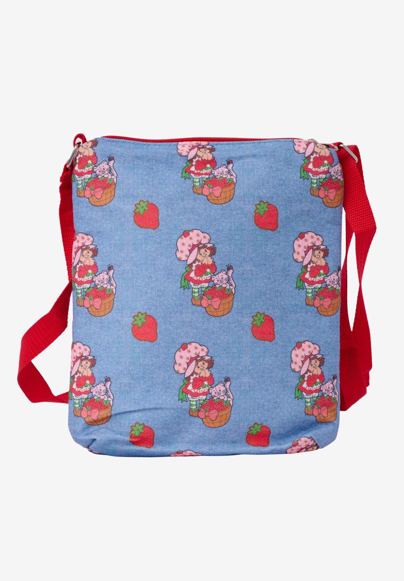 Strawberry Shortcake Retro Denim Crossbody Bag Purse, BLUE, on-hover image number 1