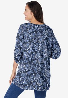 Three-Quarter Sleeve Pintuck Henley Tunic