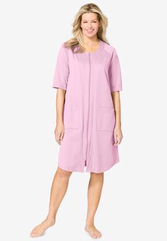 Short French Terry Zip-Front Robe