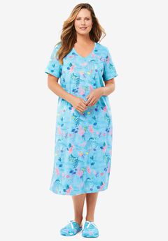 V-Neck Short Sleeve Midi Cotton Sleep Shirt