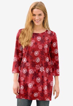 Perfect Printed Three-Quarter-Sleeve Scoopneck Tunic