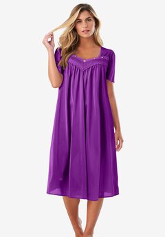Short Silky Lace-Trim Gown