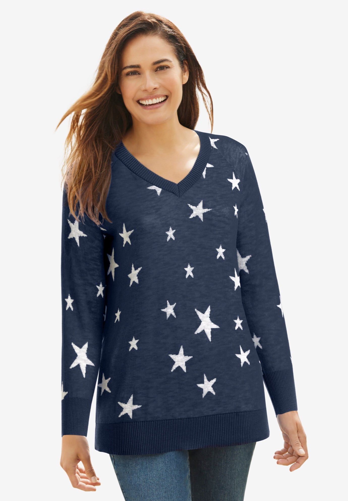 Cotton Lightweight Pullover, NAVY WHITE STARS, hi-res image number 0
