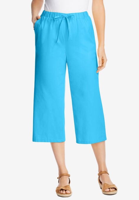 Drawstring Chambray Relaxed Capri, PARADISE BLUE, hi-res image number null
