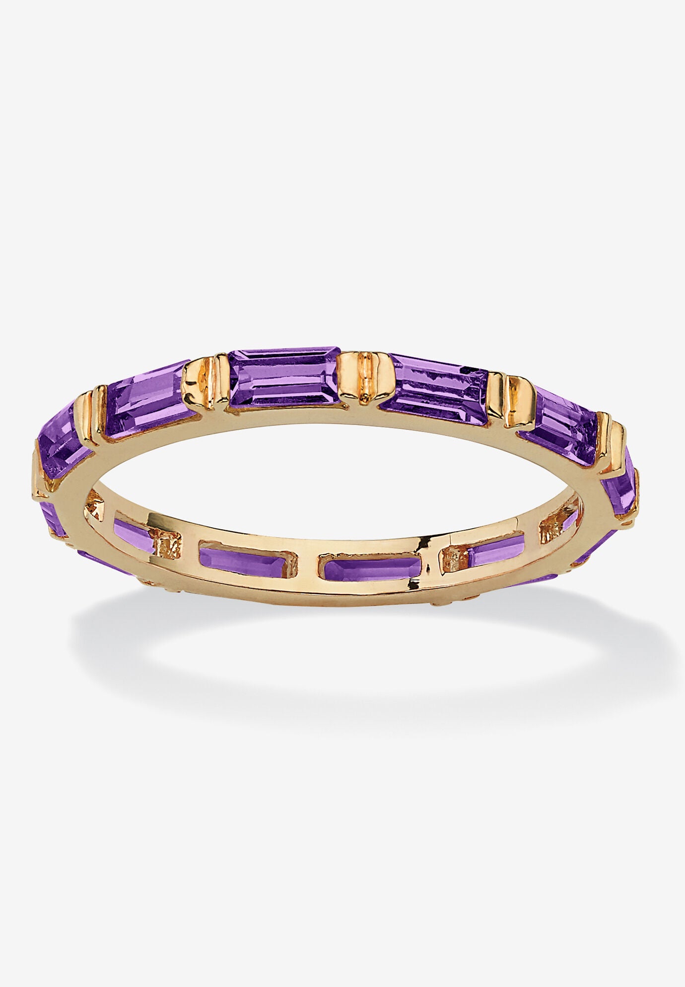 14K Yellow Gold-Plated Birthstone Baguette Eternity Ring, FEBRUARY, hi-res image number 0