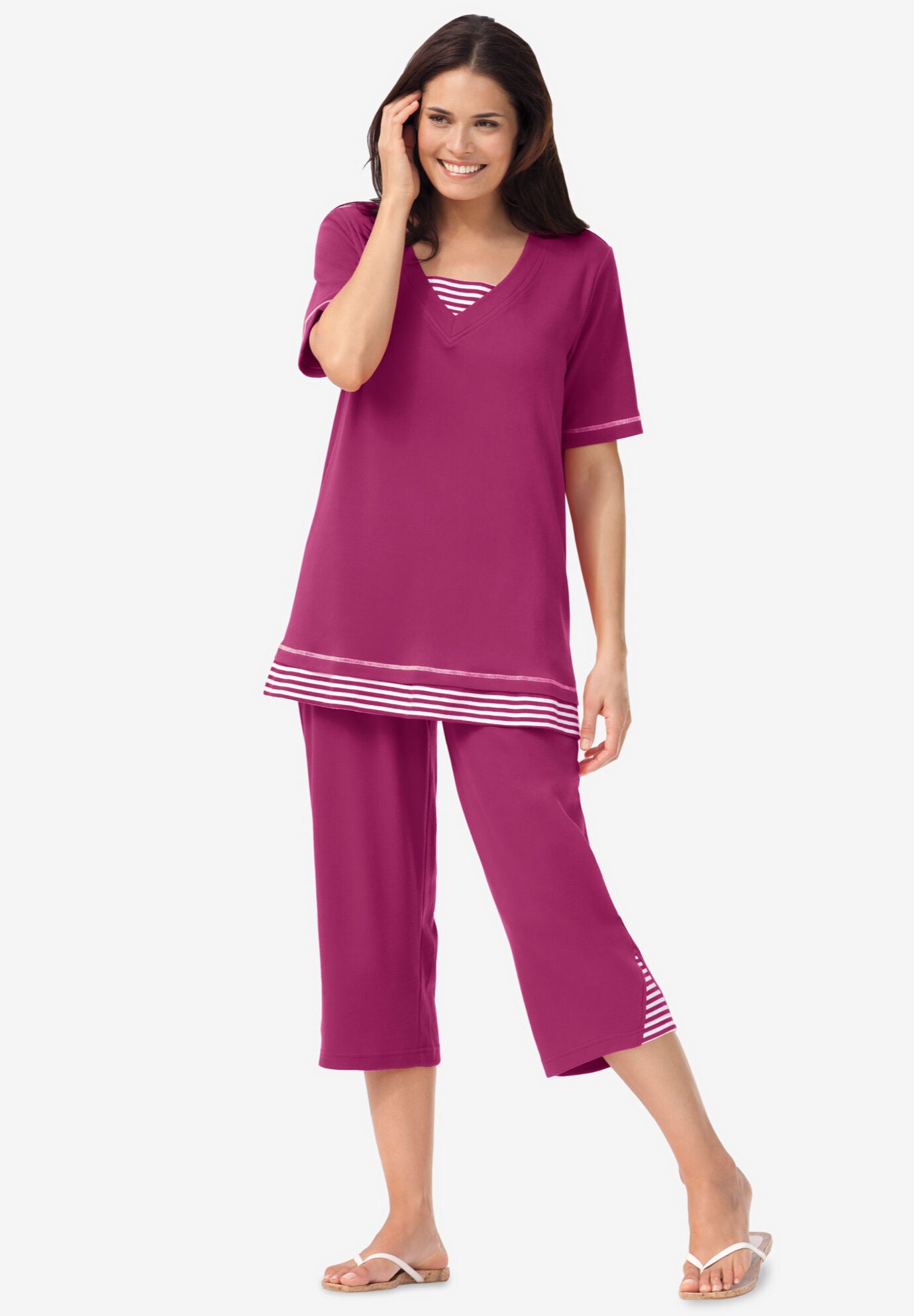 Woman within capri pajamas shop