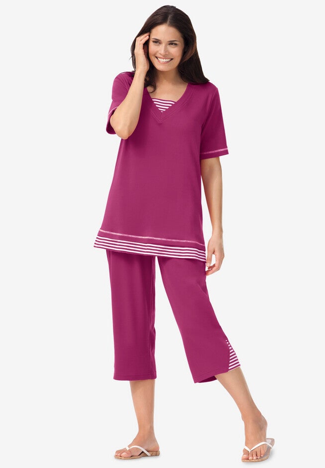 Striped Inset & Capri Set, RASPBERRY MINI STRIPE, hi-res image number 0