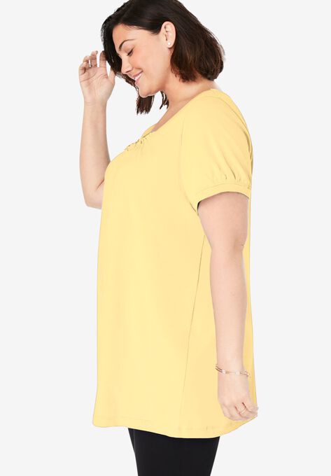 Perfect Short-Sleeve Shirred U-Neck Tunic, , alternate image number null