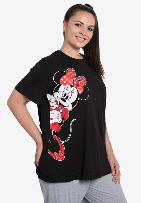 Disney Women's Minnie Mouse Leaning Short Sleeve T-Shirt Black, , alternate image number null