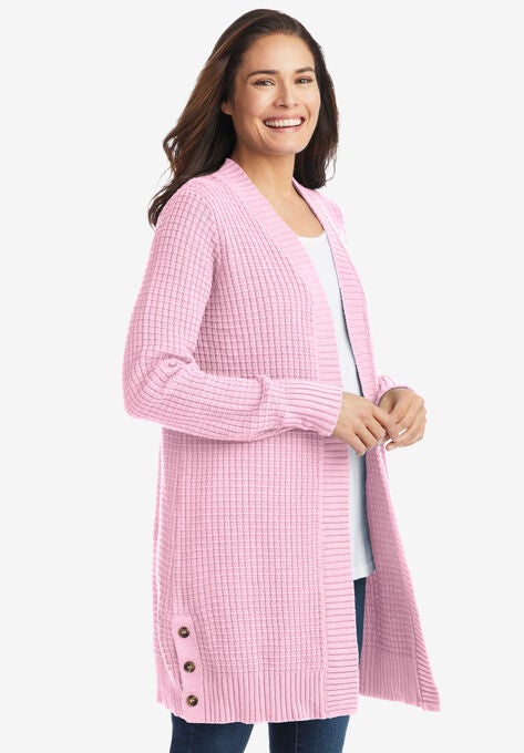 Button Hem Cardigan, PINK, hi-res image number null