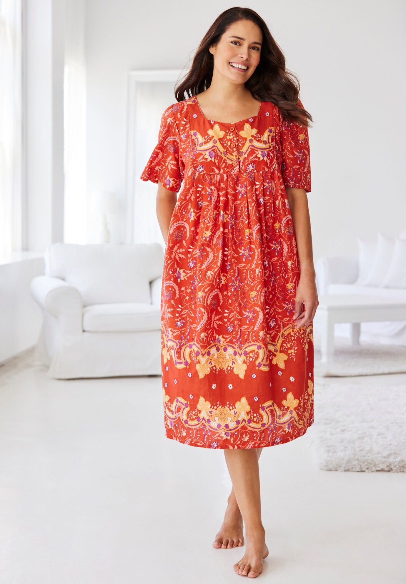 Mixed Print Lounger with Side Pockets Black Vine Woman Within
