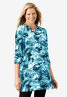 Three-Quarter Sleeve Notch-Neck Tunic, HEATHER GREY VINE EMBROIDERY, hi-res image number null